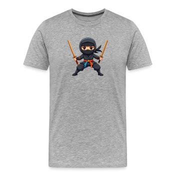 Comic Ninja with Two Batons – Conception d’action - T-shirt bio Premium Homme - gris chiné - Devant - Damien (186cm)