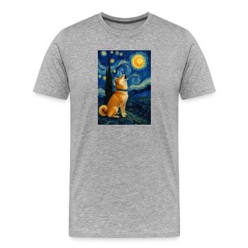 Shiba Inu Nuit étoilée Kawaii Doge Art - T-shirt bio Premium Homme - gris chiné - Devant - Damien (186cm)