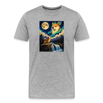 Shiba Inu Hurlant Lune Doge Kawaii - T-shirt bio Premium Homme - gris chiné - Devant - Damien (186cm)