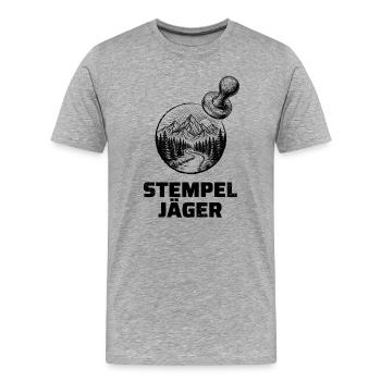 Stempeljäger – Für Wanderer & Stempelsammler - Männer Premium Bio T-Shirt - Grau meliert - Vorne - Damien (186cm)