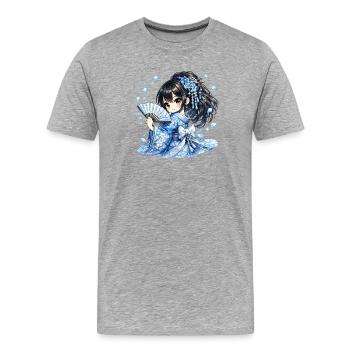 Geisha Bleue Kawaii – Illustration Manga Japonaise - T-shirt bio Premium Homme - gris chiné - Devant - Damien (186cm)