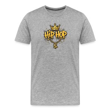 Hip Hop King - Gold Crown & Dollar Chain - T-shirt bio Premium Homme - gris chiné - Devant - Damien (186cm)