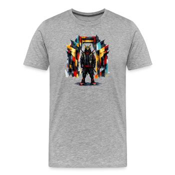Ninja géométrique - T-shirt bio Premium Homme - gris chiné - Devant - Damien (186cm)