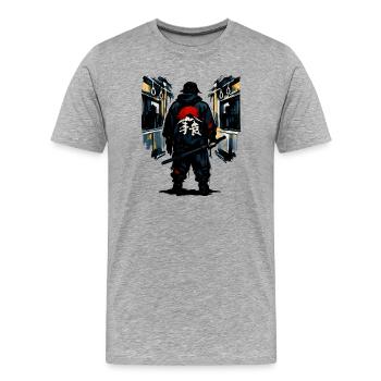 Ninja urbain avec Soleil Rouge - T-shirt bio Premium Homme - gris chiné - Devant - Damien (186cm)