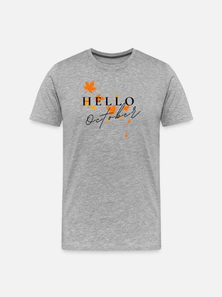 Hello October | Autumn Leaves Design - Men's Premium Organic T-Shirt - heather grey