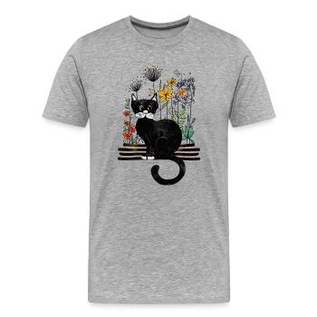 chat - T-shirt bio Premium Homme - gris chiné - Devant - Damien (186cm)
