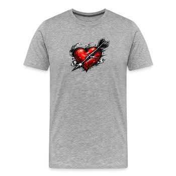 Cœur avec flèche dans le style tatoué - T-shirt bio Premium Homme - gris chiné - Devant - Damien (186cm)