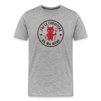 J'ai le caractère de ma mère – Diablotin humoristi - T-shirt bio Premium Homme - gris chiné - Devant - Damien (186cm)