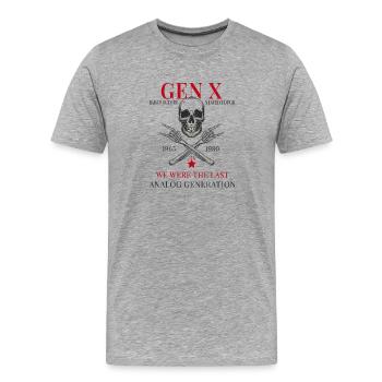 Gen X – Élevé à l’extérieur est resté dur - T-shirt bio Premium Homme - gris chiné - Devant - Damien (186cm)