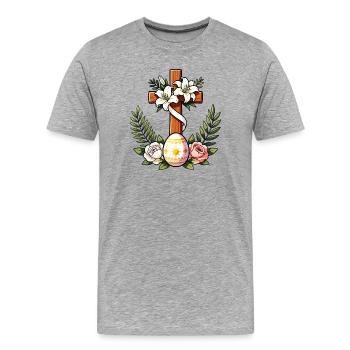 Croix florale de Pâques - T-shirt bio Premium Homme - gris chiné - Devant - Damien (186cm)