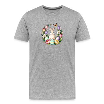 Lapin de la Fleur de Pâques - T-shirt bio Premium Homme - gris chiné - Devant - Damien (186cm)