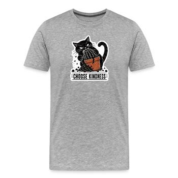 Linocut Chats en colère mangeant des cactus Gentillesse - T-shirt bio Premium Homme - gris chiné - Devant - Damien (186cm)