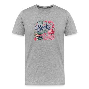 Mes livres m'appellent - T-shirt bio Premium Homme - gris chiné - Devant - Damien (186cm)