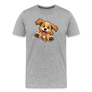 Un chien mignon saute vers - T-shirt bio Premium Homme - gris chiné - Devant - Damien (186cm)