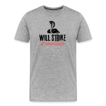 Si provoqué : Écriture rouge grasse sur fond noir - T-shirt bio Premium Homme - gris chiné - Devant - Damien (186cm)