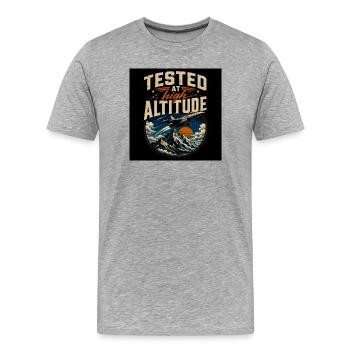 Testé en haute altitude - T-shirt bio Premium Homme - gris chiné - Devant - Damien (186cm)