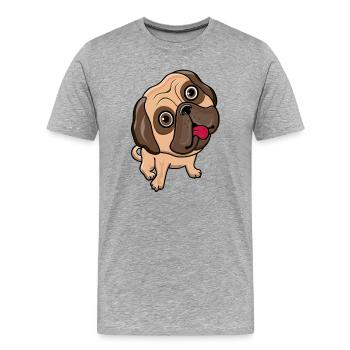 Visage de dessin animé fantaisiste de carlin - T-shirt bio Premium Homme - gris chiné - Devant - Damien (186cm)