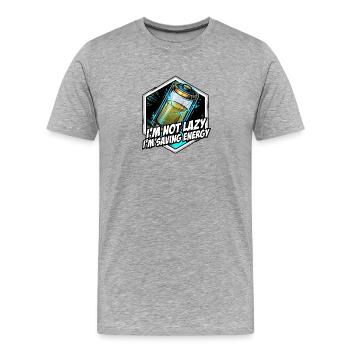 J’économise de l’énergie – motif - T-shirt bio Premium Homme - gris chiné - Devant - Damien (186cm)