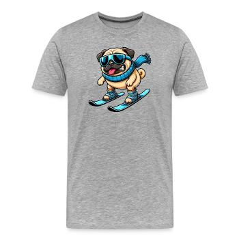 Dog Pug Skier Comique Sports d’hiver Drôle - T-shirt bio Premium Homme - gris chiné - Devant - Damien (186cm)