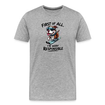 Diction des sports d’hiver de snowboard Bulldog chien - T-shirt bio Premium Homme - gris chiné - Devant - Damien (186cm)