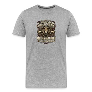 Sie können mich alles fragen - Männer Premium Bio T-Shirt - Grau meliert - Vorne - Damien (186cm)