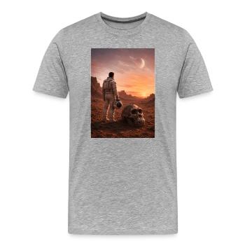 Astronaute et Crâne sur la planète rouge - T-shirt bio Premium Homme - gris chiné - Devant - Damien (186cm)