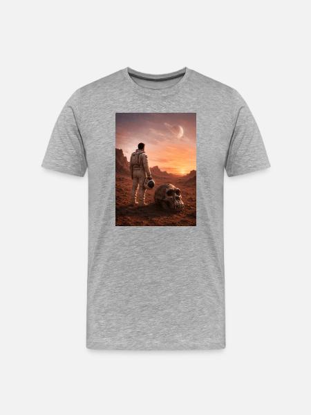 Astronaut and Skull on Red Planet - Men's Premium Organic T-Shirt - heather grey