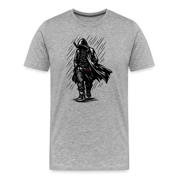 Chasseur d’Ombres en Cape de Pluie - T-shirt bio Premium Homme - gris chiné - Devant - Damien (186cm)