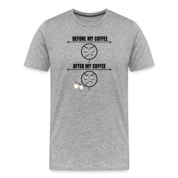 Grumpy Coffee Joke - T-shirt bio Premium Homme - gris chiné - Devant - Damien (186cm)