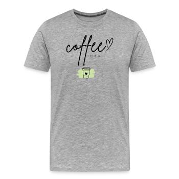 Club de Café | Chemise typographique Coffee Lover - T-shirt bio Premium Homme - gris chiné - Devant - Damien (186cm)