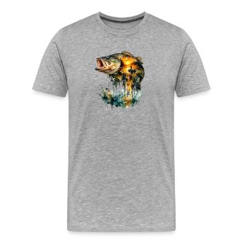 Pêche au coucher d'aquarelle géante - T-shirt bio Premium Homme - gris chiné - Devant - Damien (186cm)