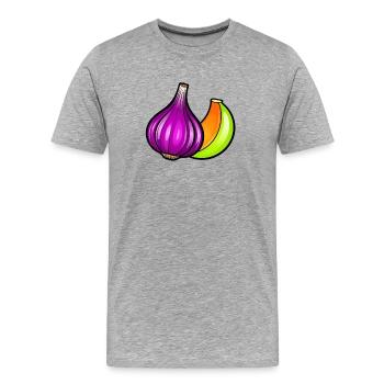 Illustration Pop Art : Tête et Gousse d'Ail Violet - T-shirt bio Premium Homme - gris chiné - Devant - Damien (186cm)