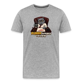 Critique de PURRRformance Drôle de gestionnaire de chats corporatifs - T-shirt bio Premium Homme - gris chiné - Devant - Damien (186cm)