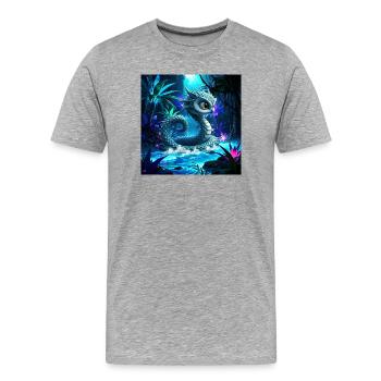 Dragon bleuâtre dans une jungle lumineuse - T-shirt bio Premium Homme - gris chiné - Devant - Damien (186cm)