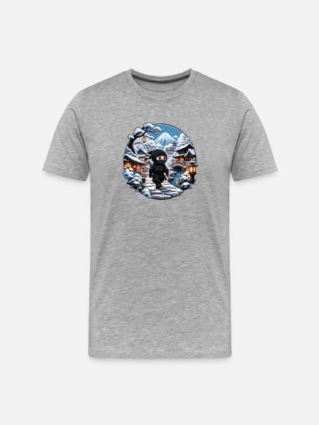 Ninja im Schneedorf - Männer Premium Bio T-Shirt - Grau meliert
