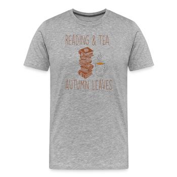 Lire en automne avec du thé - T-shirt bio Premium Homme - gris chiné - Devant - Damien (186cm)