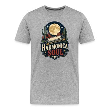 Instrument : Harmonica, musique western soul - T-shirt bio Premium Homme - gris chiné - Devant - Damien (186cm)
