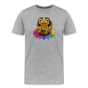 Grenouille Rasta sur le signe de paix de la fleur de tournesol - T-shirt bio Premium Homme - gris chiné - Devant - Damien (186cm)