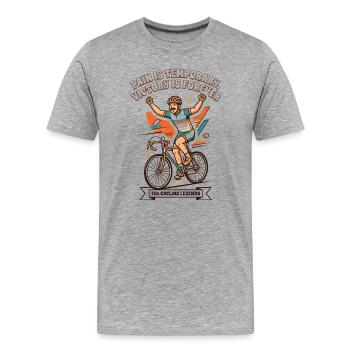 70s Vintage Cycling Poster Pain Is Temporary - Men's Premium Organic T-Shirt - heather grey - Front - Damien (186cm)