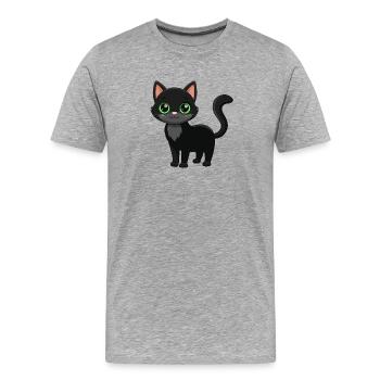 Chat noir mignon - T-shirt bio Premium Homme - gris chiné - Devant - Damien (186cm)