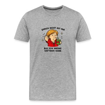 Karikatur: Politikerin mit Saftbox - Männer Premium Bio T-Shirt - Grau meliert - Vorne - Damien (186cm)