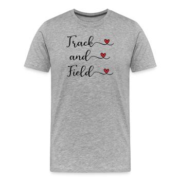 Logo manuscrit d’athlétisme avec des cœurs - T-shirt bio Premium Homme - gris chiné - Devant - Damien (186cm)