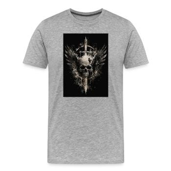 Vol du Crâne Sombre avec la Lame - T-shirt bio Premium Homme - gris chiné - Devant - Damien (186cm)