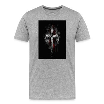 Cross Splash Grunge - T-shirt bio Premium Homme - gris chiné - Devant - Damien (186cm)