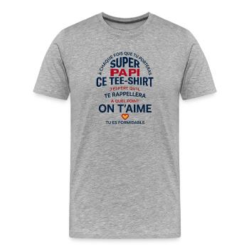 Super Papi On T'aime Cadeau Grand-Père - T-shirt bio Premium Homme - gris chiné - Devant - Damien (186cm)