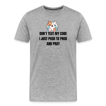 Ne teste pas mon code - T-shirt chat IT drôle - T-shirt bio Premium Homme - gris chiné - Devant - Damien (186cm)
