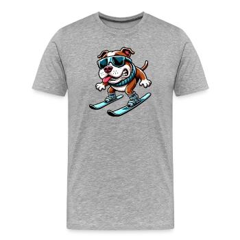 Dog Bulldog Snowboard Sports d’hiver débutant - T-shirt bio Premium Homme - gris chiné - Devant - Damien (186cm)