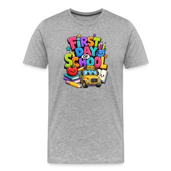 Premier jour de bus scolaire - T-shirt bio Premium Homme - gris chiné - Devant - Damien (186cm)