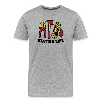 Icône de la brigade des pompiers de la Station Life - T-shirt bio Premium Homme - gris chiné - Devant - Damien (186cm)