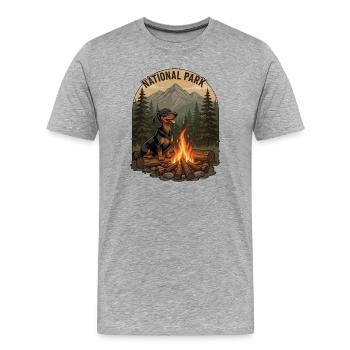 Camping vintage de teckels – Insigne du parc national - T-shirt bio Premium Homme - gris chiné - Devant - Damien (186cm)